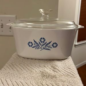 Vintage Corningware Cornflower Blue Square Baking Dish Glass Lid 3 Quart